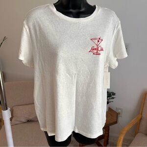 Z Supply White Tee with Red 'Love Club' Martini Embroidery 100% cotton